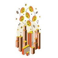 Conceptual image with social networks Flat isometric N7