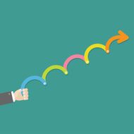 Hand with colorful Timeline up upwards arrow screw Infographic Flat