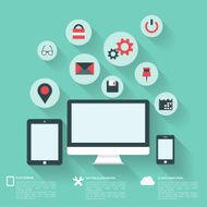 Flat abstract background with web icons Interface symbols Cloud computing N44
