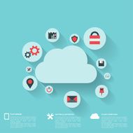 Flat abstract background with web icons Interface symbols Cloud computing N46