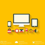 Flat abstract background with web icons Interface symbols Cloud computing N54