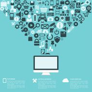 Flat abstract background with web icons Interface symbols Cloud computing N61