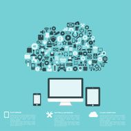 Flat abstract background with web icons Interface symbols Cloud computing N63