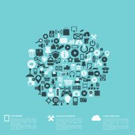 Flat abstract background with web icons Interface symbols Cloud computing N64
