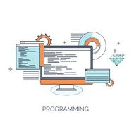 Vector illustration Flat computing background Programming coding Web development and N60