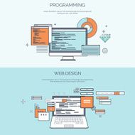 Vector illustration Flat computing background Programming coding Web development and N67