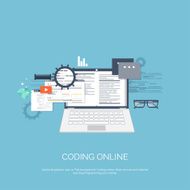 Vector illustration Flat computing background Programming coding Web development and N70