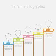 Arrow Flag on sticks Timeline Infographic dash circles text Flat