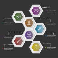 3D hexagon shape infographic on black background