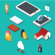 Isometric set with data center and network elements vector illustration N2