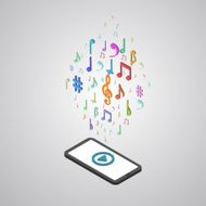 Mobile smartphone music services isometric style vector illustra N3