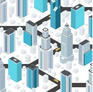Cartoon city elements in isometric style