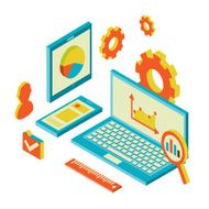 Isometric design modern concept of website analytics and SEO data N7