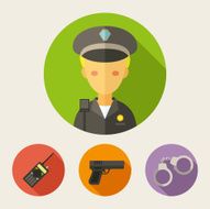 Set of flat style icons Policeman radio set gun handcuffs