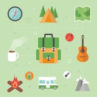 Camping concept flat icons vector illustration