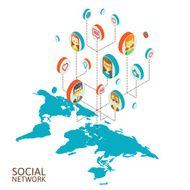 Conceptual image with social networks Flat isometry N16