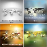 Set of world maps in perspective blurred infographic vector templates