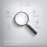 Magnifying glass symbol in modern low polygonal shapes and infographics N2