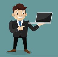 Man with laptop Vector flat illustration