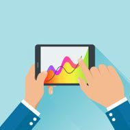 Hands holding digital tablet and business diagram concept