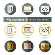 Set of Web Code icons in different flat styles Vector