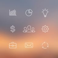 Set of flat line business icons Blur vector background N2