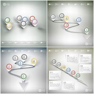 Timelines set and world map with pointer marks Infographics templates