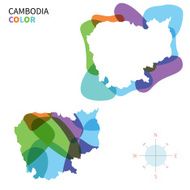 Abstract vector color map of Cambodia with transparent paint effect