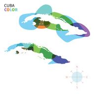 Abstract vector color map of Cuba with transparent paint effect