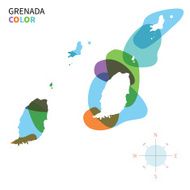 Abstract vector color map of Grenada with transparent paint effect