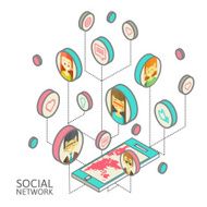 Conceptual image with social networks Flat isometry N17