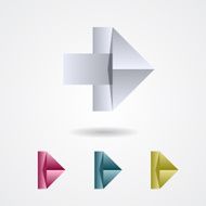 Origami arrow sign on a white background