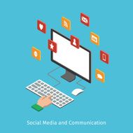 Social media and communication concept 3d isometric flat design