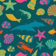 Sea animals seamless pattern Vector flat style N2
