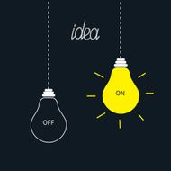 On and off bulbs in the dark Idea concept Flat