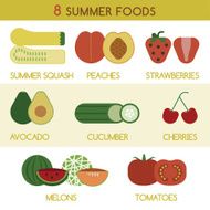 Eight summer foods and vegetables vector