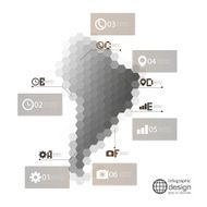 South America map infographic template for business design hexagonal design