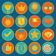 Vector set of 16 flat gamification icons