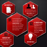 Glossy red frames on metal background - infographics template N2