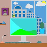 Flat vector illustration workspace Room with home