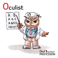 Alphabet professions Owl Letter O - Oculist character Vector Watercolor