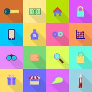 16 flat icons on a colored background