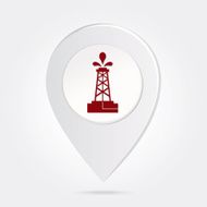 Map Marker Pin Red Oil Derrick Silhouette Round Icon Button