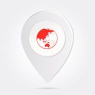 Map Marker Red World Globe Silhouette on Round Icon Button N2