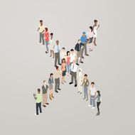 People forming the letter X
