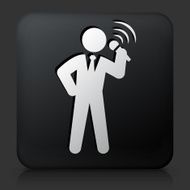 Black Square Button with Public Speaking Icon N2