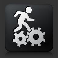 Black Square Button with Stick Figure Climbing Gear