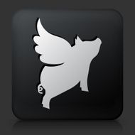 Black Square Button with Flying Pig Icon