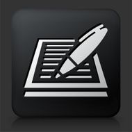 Black Square Button with Paper &amp; Pen