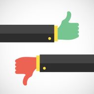 Red and green hands Like dislike concept